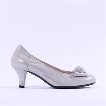 Le Babe Crystal Bow Mid Heel Court Shoe - Silver Shimmer