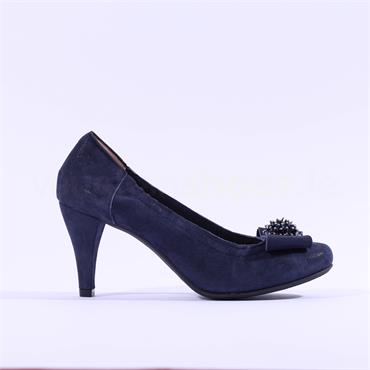 Le Babe Crystal Bow High Heel Court Shoe - Navy Shimmer