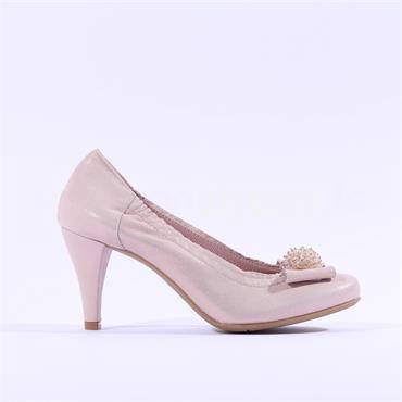 Le Babe Crystal Bow High Heel Court Shoe - Nude Shimmer