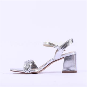 Millie & Co Lacey Block Heel Weave Strap - Silver