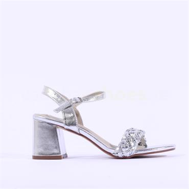 Millie & Co Lacey Block Heel Weave Strap - Silver