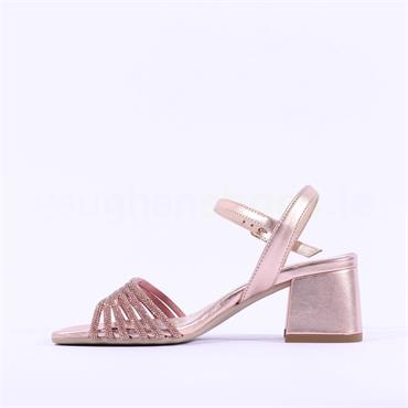 NeroGiardini Block Heel Strappy Sandal - Rose Gold Sparkle