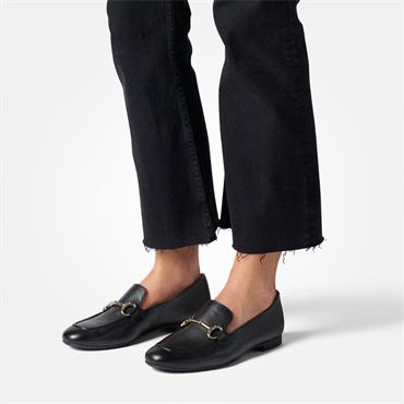 Paul Green Slip On Buckle Detail Loafer - Black Gold Leather
