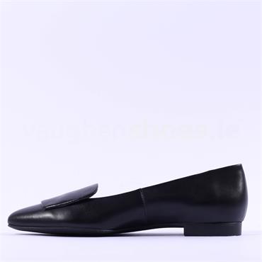 Paul Green Slip On Square Detail Loafer - Black Leather
