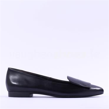Paul Green Slip On Square Detail Loafer - Black Leather