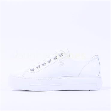 Paul Green Platform Laced Eyelet Trainer - White Patent