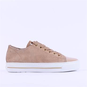 Paul Green Patent Toe Cap Laced Trainer - Camel Suede