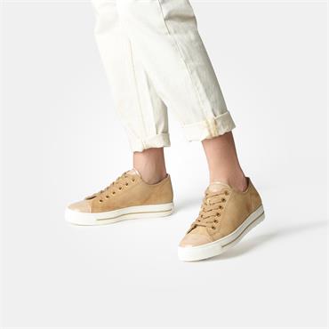 Paul Green Patent Toe Cap Laced Trainer - Camel Suede