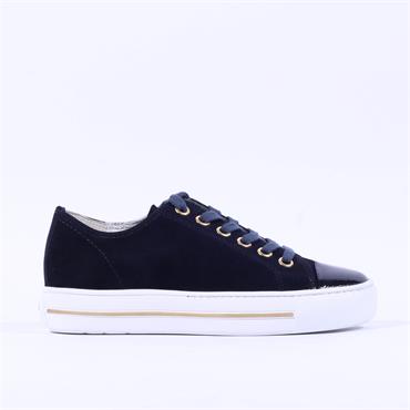 Paul Green Patent Toe Cap Laced Trainer - Navy Suede