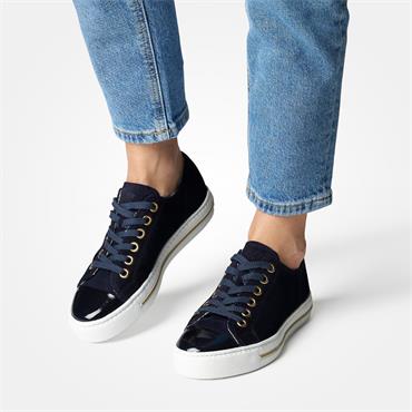 Paul Green Patent Toe Cap Laced Trainer - Navy Suede