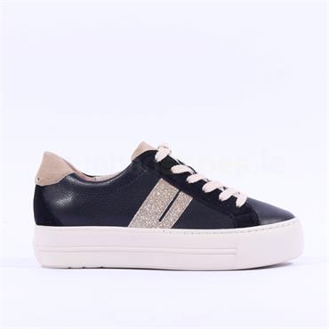 Paul Green Side Panel Laced Trainer - Black Leather