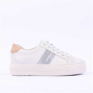 Paul Green Side Panel Laced Trainer - Ivory Leather