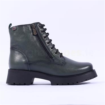 Pepe Menargues Side Zip Laced Boot - Green Leather