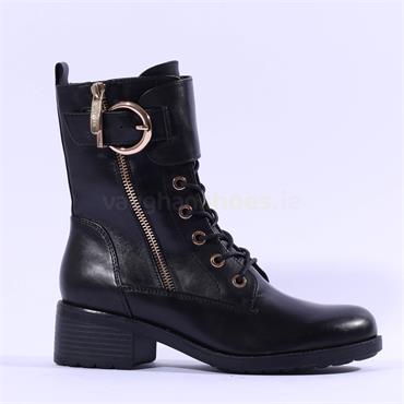 Regarde Le Ciel Side Zip Lace Boot Emily - Black Leather