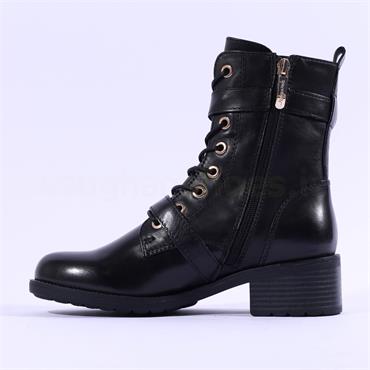 Regarde Le Ciel Double Strap Buckle Boot - Black Gold Leather