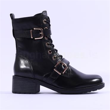 Regarde Le Ciel Double Strap Buckle Boot - Black Gold Leather