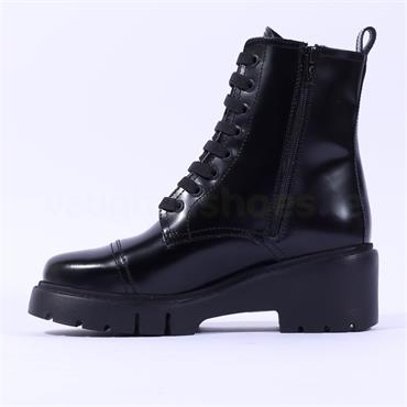 Unisa Juliet Lace Toe Cap Military Boot - Black Leather