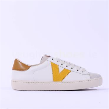 Victoria Berlin V Laced Two Tone Trainer - White Yellow Leather