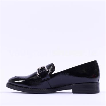 Wonders Slip On Metal Buckle Loafer - Black Patent