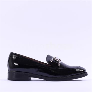 Wonders Slip On Metal Buckle Loafer - Black Patent