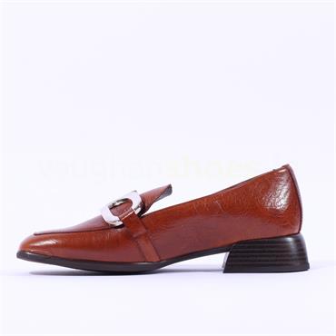 Wonders Flare Heel Slip On Buckle Loafer - Cognac Leather