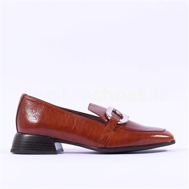 Wonders Flare Heel Slip On Buckle Loafer - Cognac Leather