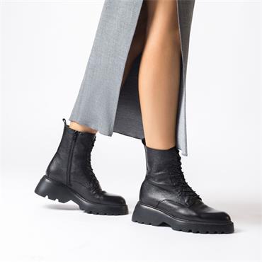 Wonders Lace Up Chunky Sole Boot - Black Leather