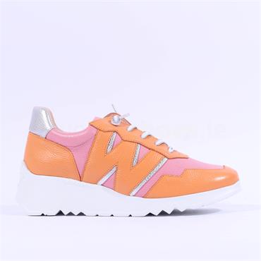 Wonders Kyoto Bungee Lace W Trainer - Orange Pink Leather