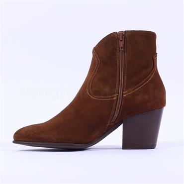 Wonders Block Heel Western Ankle Boot - Brown Suede