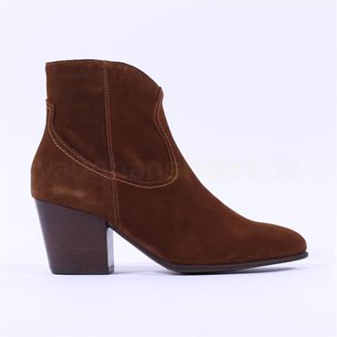 Wonders Block Heel Western Ankle Boot - Brown Suede