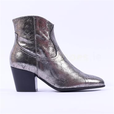 Wonders Block Heel Western Ankle Boot - Silver Metallic